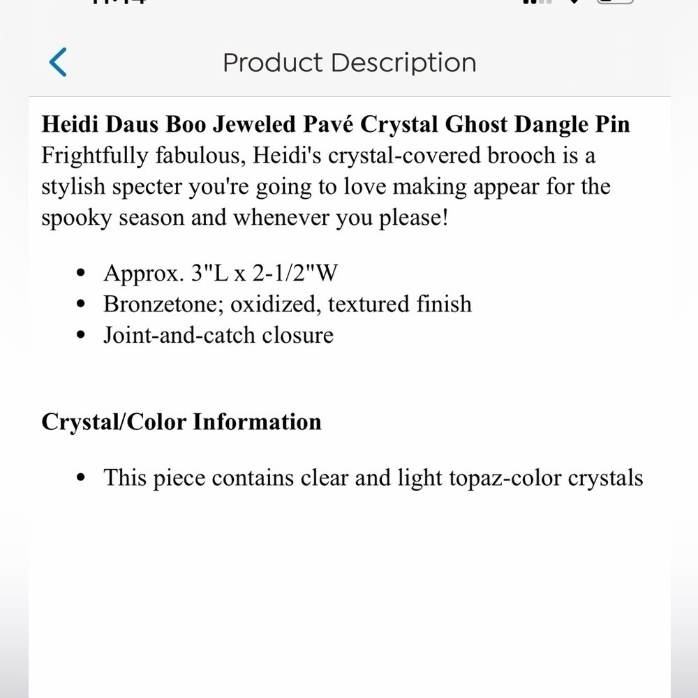 New Heidi Daus Boo Jeweled Pavé Crystal Ghost Dangle Pin - Picture 2 of 2